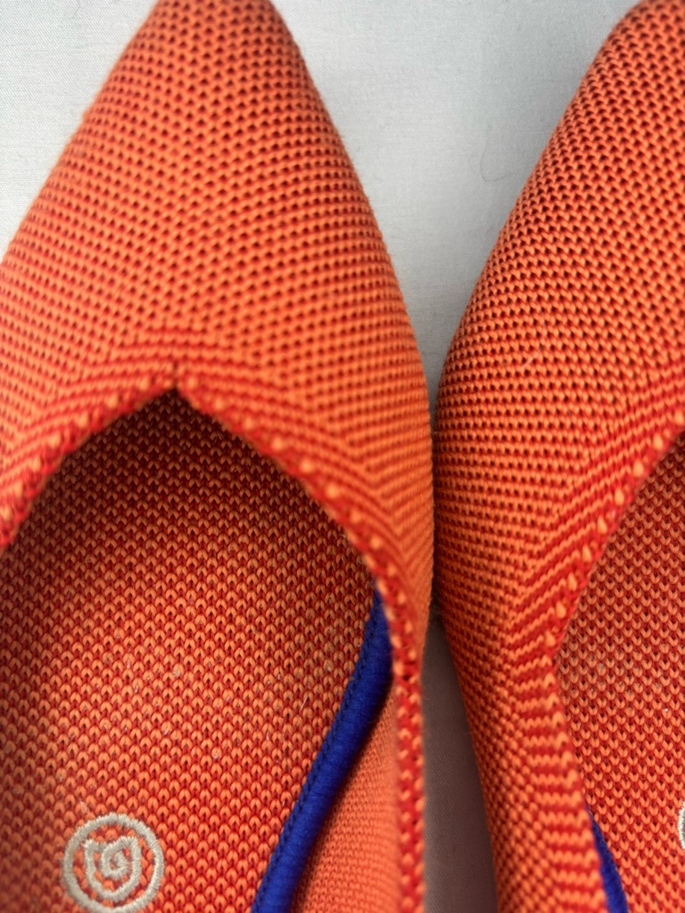 Rothy's The Point Ballet Flats- Permission Orange with Blue Trim- Retired & Rare - Picture 6 of 12